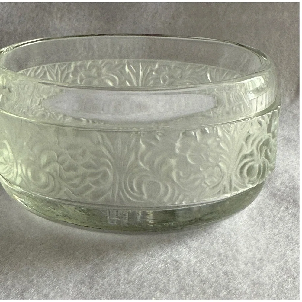 Vintage Avon Glass Trinket Dish Bowl Oval Frosted Floral 4.25